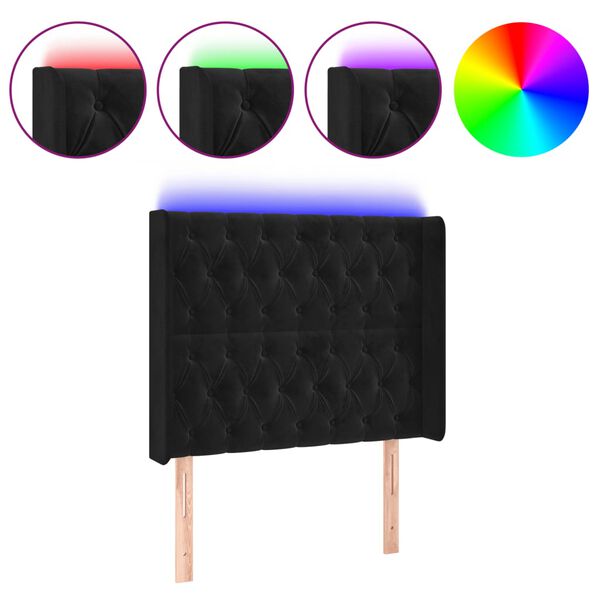 vidaXL LED горна табла за легло, черна, 103x16x118/128 см, кадифе