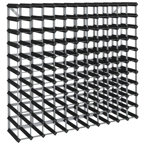 vidaXL Стойка за вино за 120 бутилки, черна, масивна борова дървесина