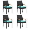vidaXL Градински столове 4 pcs Черен и Туркоаз Полиратан и акация