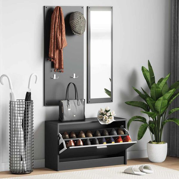 vidaXL 3-в-1 портманто, черен, инженерно дърво