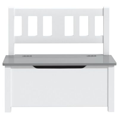 vidaXL Детска пейка за съхранение, бяло и сиво, 60x30x55 см, МДФ