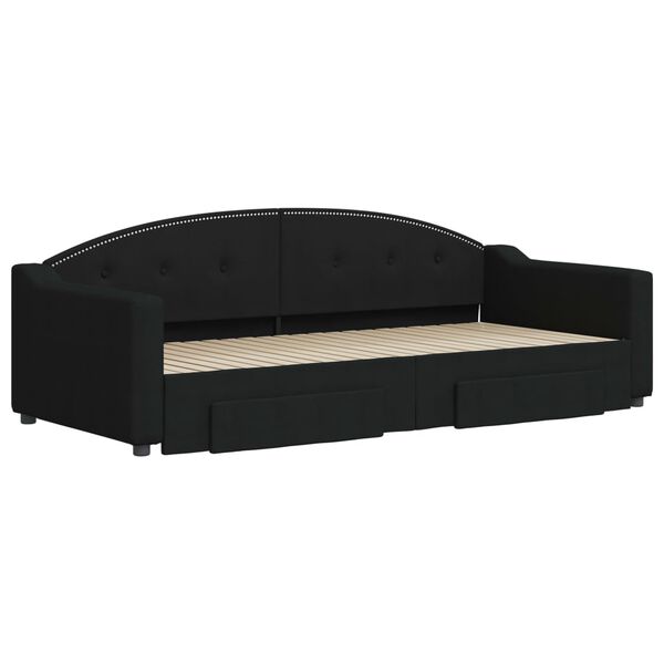 vidaXL Канапе с изтеглящо легло и чекмеджета черно 90x200 см текстил
