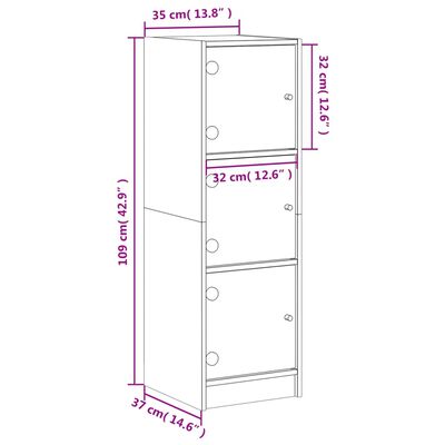 vidaXL Висок шкаф със стъклени врати, бетонно сив, 35x37x109 см