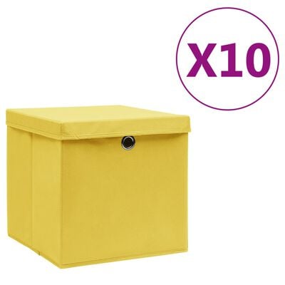 vidaXL Кутии за съхранение с капаци 10 бр 28x28x28 см жълти
