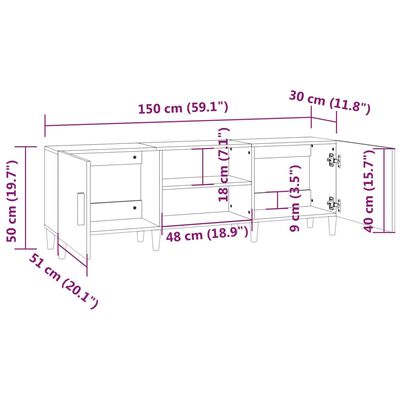 vidaXL ТB шкаф, опушен дъб, 150x30x50 см, инженерно дърво