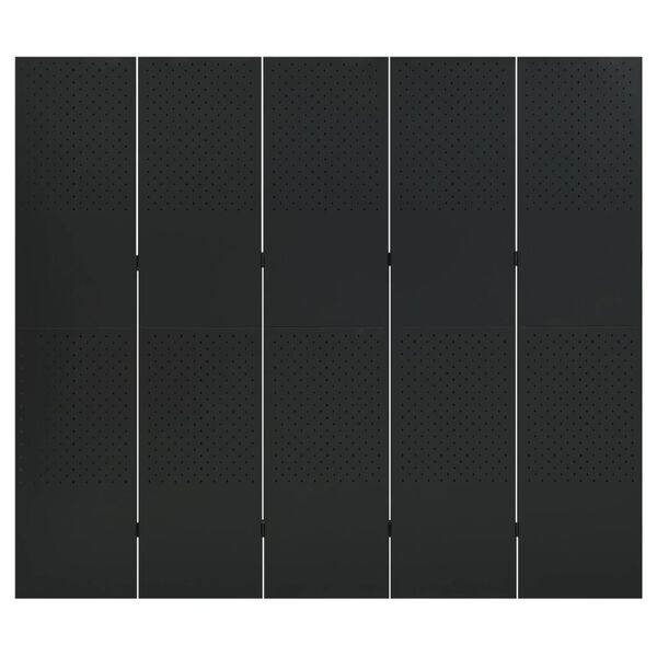 vidaXL Параван за стая, 5 панела, черен, 200x180 см, стомана