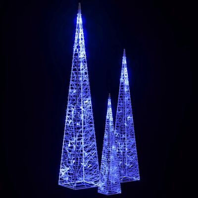 vidaXL Комплект декорация LED конуси, син, 30/45/60 см, акрил