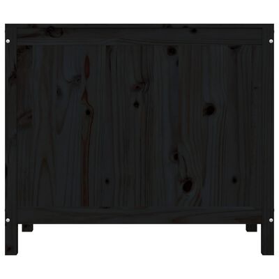 vidaXL Кутия за пране, черна, 88,5x44x76 см, борово дърво масив