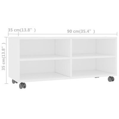 vidaXL ТВ шкаф с колелца, бял, 90x35x35 см, ПДЧ