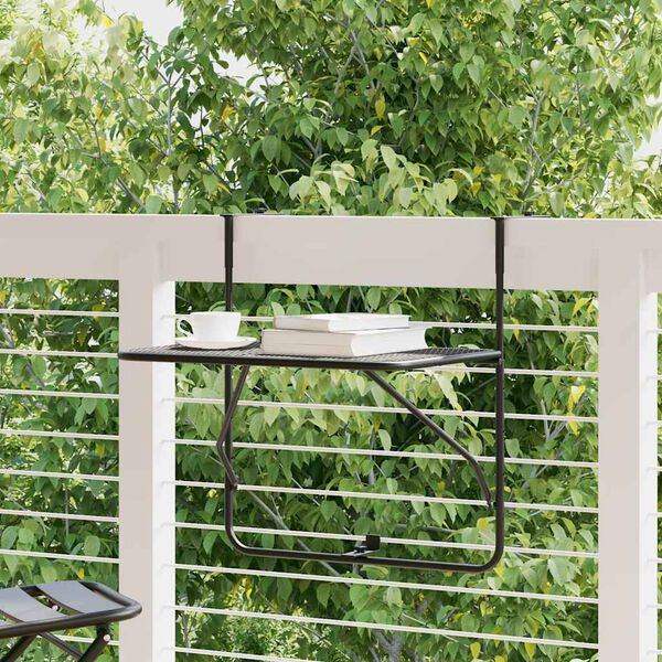 vidaXL Балконска маса, черна, 60x40 см, стомана