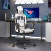 vidaXL Гейминг стол с опора за крака, бяло и черно, изкуствена кожа