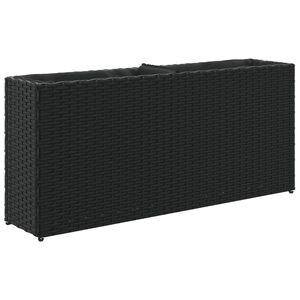 vidaXL Градински сандък с 2 саксии, черен, 90x20x40 см, полиратан