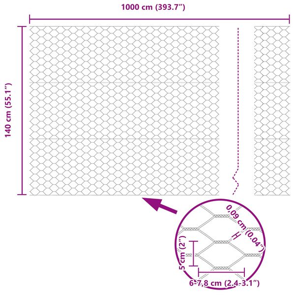 vidaXL Шестоъгълна ограда Зелен 1.4 x 10 m Стомана