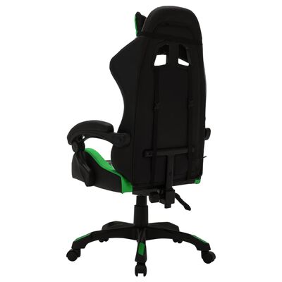 vidaXL Геймърски стол RGB LED осветление зелено/черно изкуствена кожа