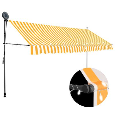 vidaXL Ръчно прибиращ се сенник с LED, 400 см, бяло и оранжево