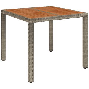 vidaXL Градинска маса с дървен плот сива 90x90x75 см полиратан
