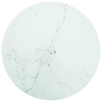 vidaXL Плот за маса бял Ø70x0,8 см закалено стъкло с мраморен дизайн