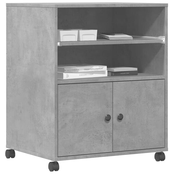 vidaXL Стойка за принтер с колелца, бетонно сива, 60x48x74 см