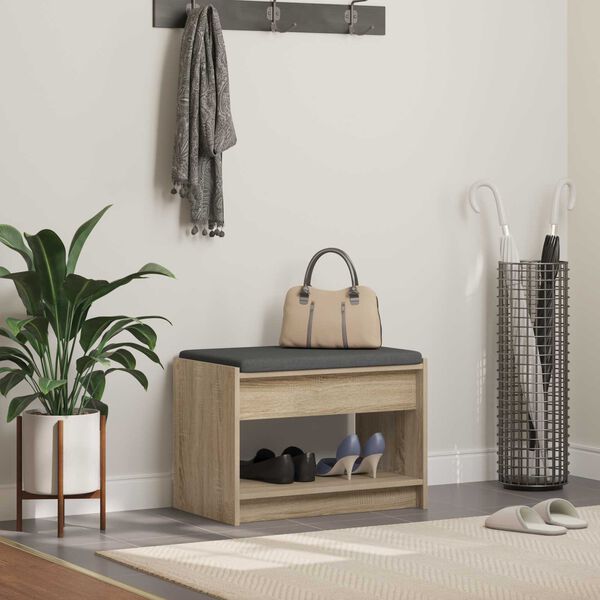 vidaXL Пейка за коридор с възглавница Сонома дъб 63 x 38 x 45 см