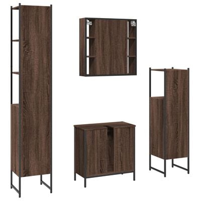 vidaXL Комплект шкафове за баня от 4 части инженерно дърво кафяв дъб