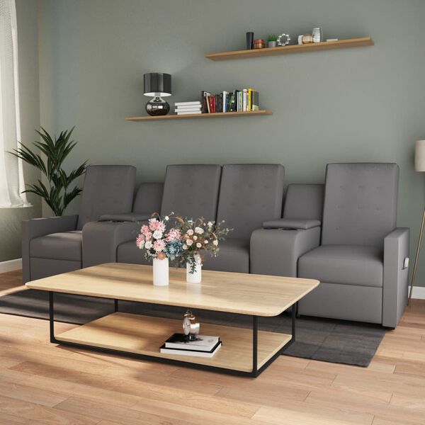 vidaXL 4-местен масажен реклайнер с поставки за чаши, светлосив