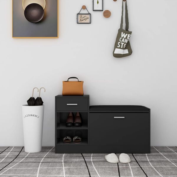 vidaXL Пейка за обувки, черна, 94,5x31x57 см, инженерно дърво