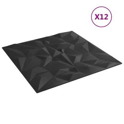 vidaXL Стенни панели 12 бр черни 50x50 см XPS 3 м² аметист