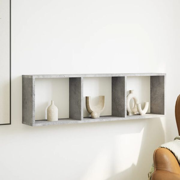 vidaXL Стенен шкаф, 100x16x30 см, бетонно сив, инженерно дърво