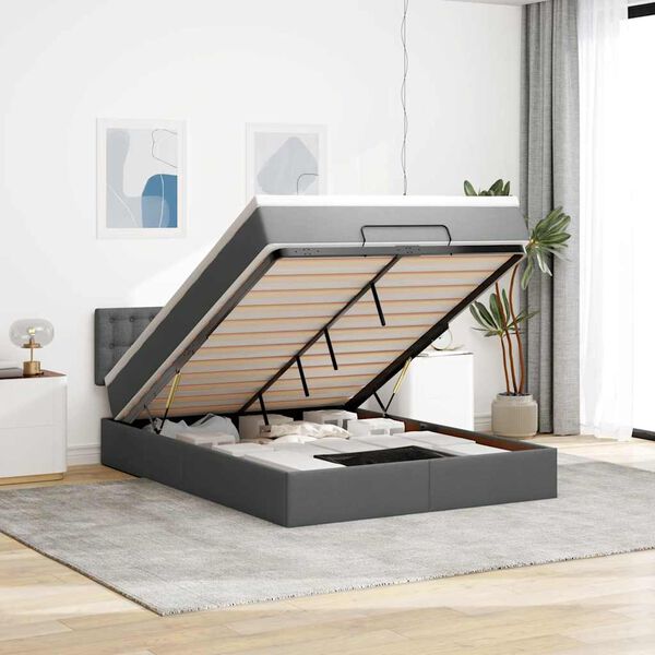 vidaXL Османска легло с матрак и LED, тъмносиво, 140x190 см, плат