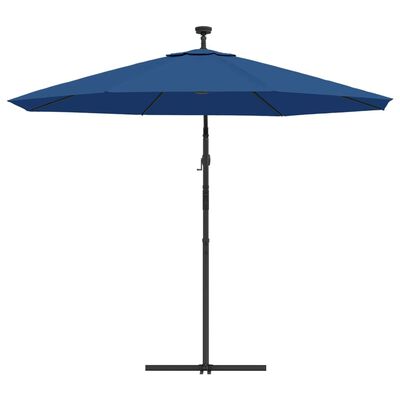 vidaXL Градински чадър с LED осветление стоманен прът 300 см лазурен