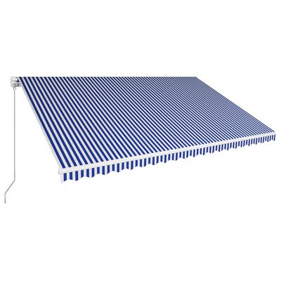 vidaXL Ръчно прибиращ се сенник, 500x300 см, синьо и бяло