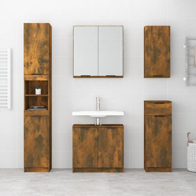 vidaXL Шкаф за баня с огледало, опушен дъб, 64x20x67 см
