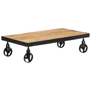 vidaXL Маса за кафе с колелца, мангово дърво масив, 100x55x26 cм