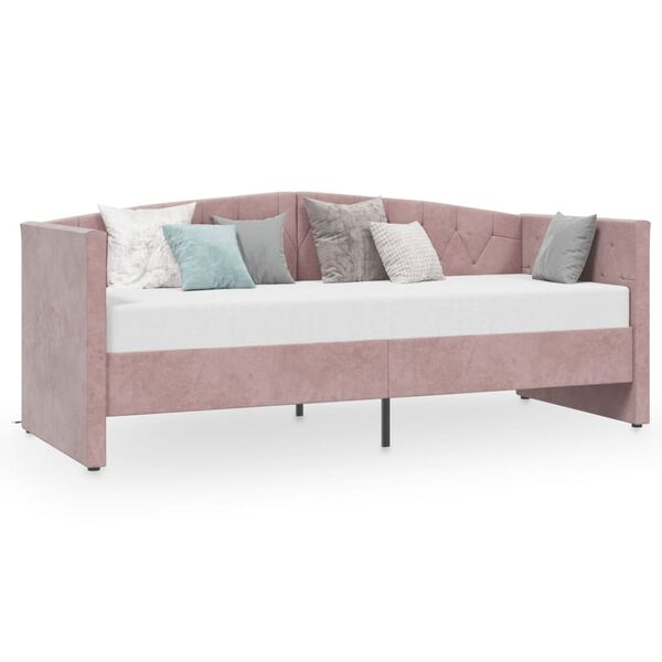 vidaXL Дневно легло с матрак, USB, розово кадифе, 90х200 см