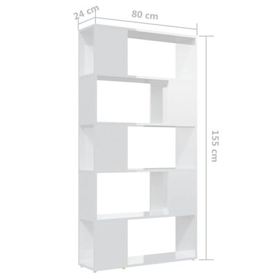 vidaXL Библиотека/разделител за стая, бял гланц, 80x24x155 см, ПДЧ