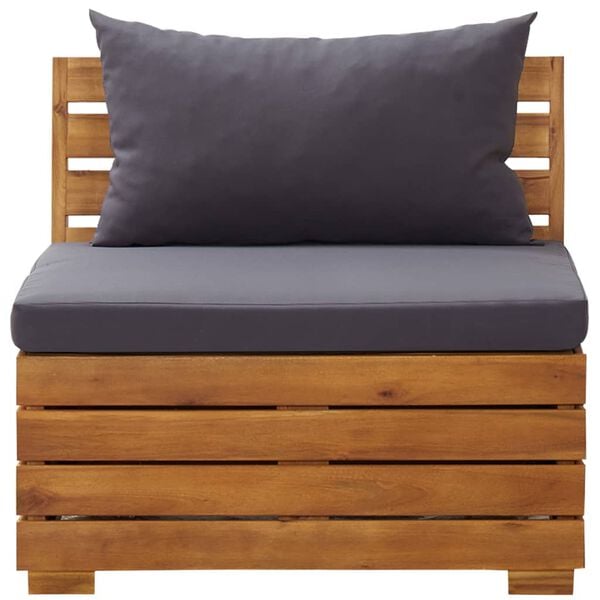 vidaXL Модулен среден диван, 1 бр, с възглавници, акациево дърво масив