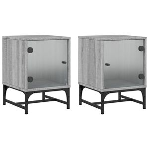 vidaXL Нощни шкафчета със стъклени врати 2 бр сив сонома 35x37x50 см