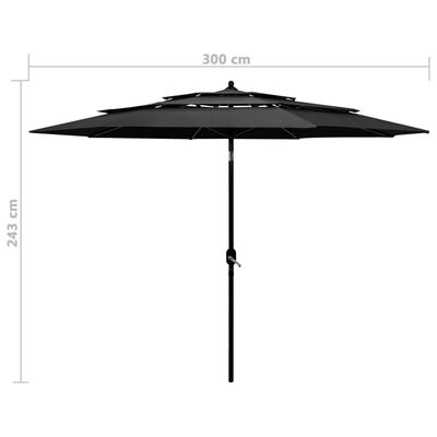 vidaXL Градински чадър на 3 нива с алуминиев прът, антрацит, 3 м