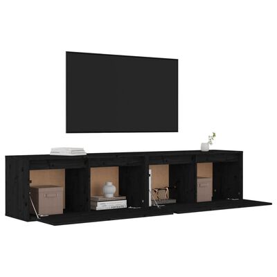 vidaXL Стенни шкафове, 2 бр, черни, 80x30x35 см, бор масив