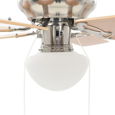 vidaXL Декоративен вентилатор таванен с осветление, 82 см, светлокафяв