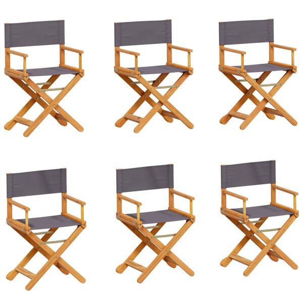vidaXL Сгъваеми градински столове, 6 бр, тъмносив, плат