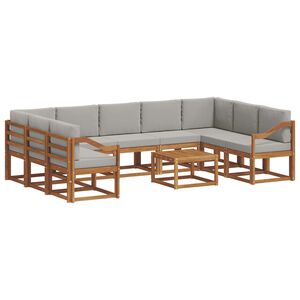vidaXL Комплект дивани за открито 10 pcs Естествено и светло сиво