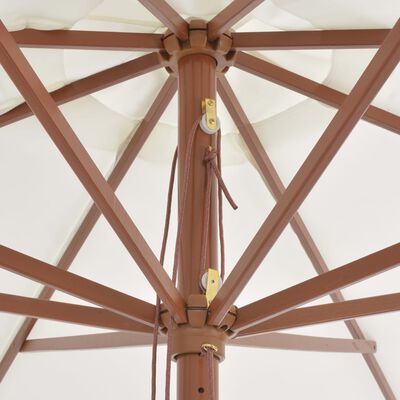 vidaXL Градински чадър с дървен прът, 350 см, пясъчнобял
