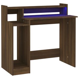 vidaXL Бюро с LED осветление, Кафяв дъб, 97x45x90 см, инженерно дърво