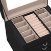 vidaXL Кутия за бижута 4-слойна с огледало заключваща се черна