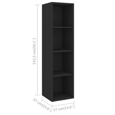 vidaXL ТВ шкаф за стенен монтаж, черен, 37x37x142,5 см, ПДЧ