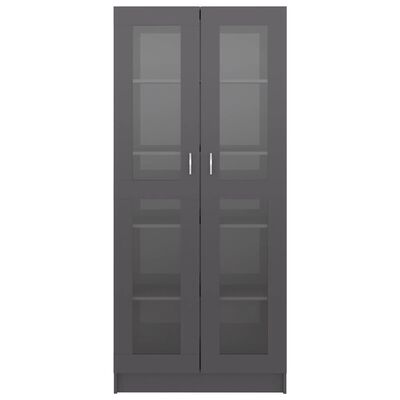 vidaXL Шкаф витрина, сив гланц, 82,5x30,5x185,5 см, ПДЧ