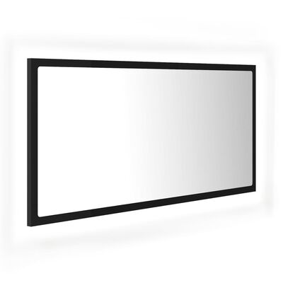 vidaXL LED огледало за баня, черно, 90x8,5x37 см, акрил