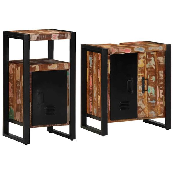 vidaXL Комплект мебели за баня 2 pcs Кафяво регенерирано дърво масив