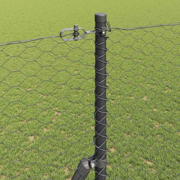 vidaXL Стълб за ограда. Сив 10 x 1,5 м (36 мм мрежа) Стомана и PVC